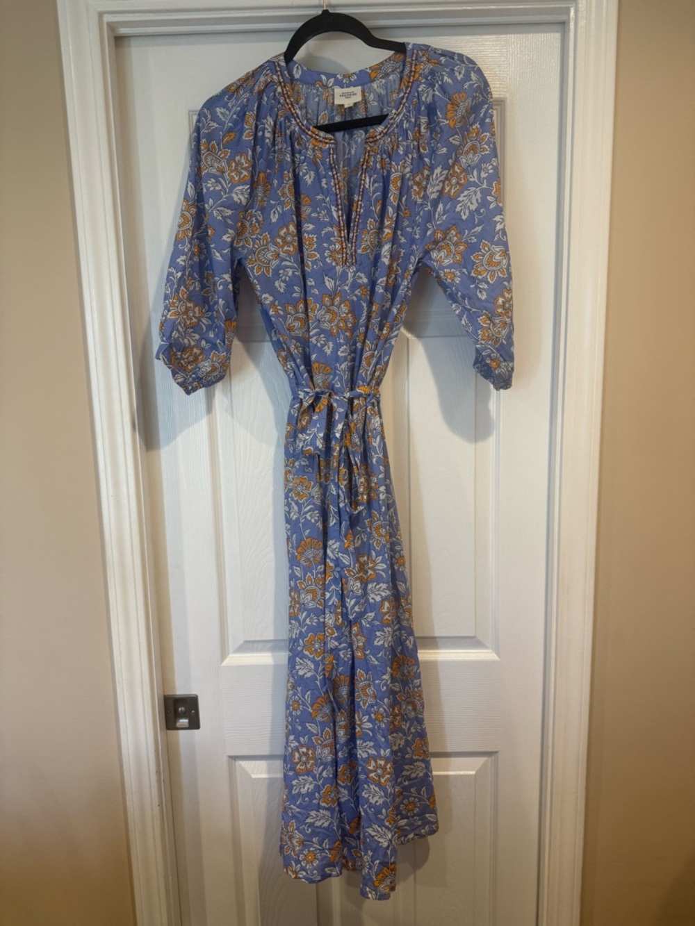 Blue Floral Maxi Dress with Tie Waist